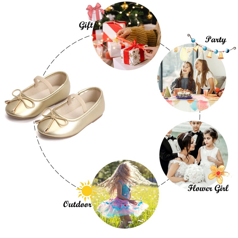 Felix & Flora Girls Mary Jane Flat Dress Shoe for Toddler Little Kid Party School (8 Toddler,Gold) - Image 5